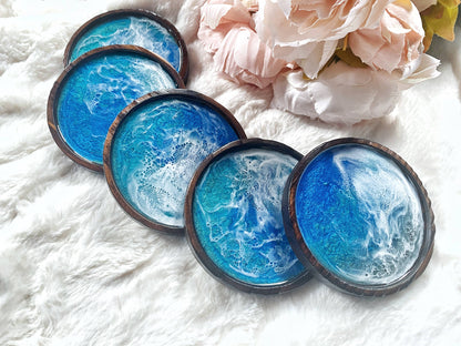 Ocean Coaster Set made on Maui | Resin beach coaster set