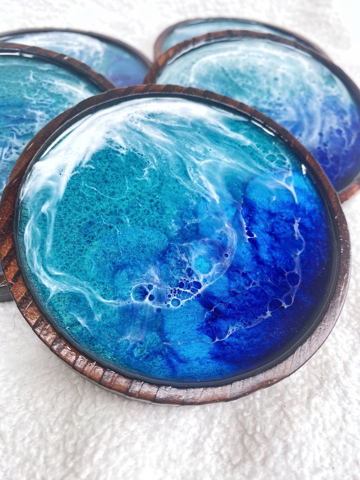 Ocean Coaster Set made on Maui | Resin beach coaster set
