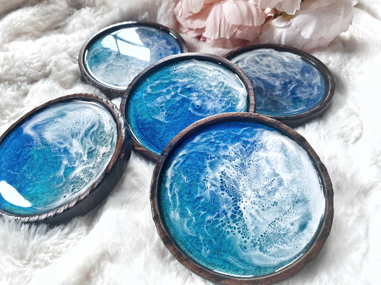 Ocean Coaster Set made on Maui | Resin beach coaster set