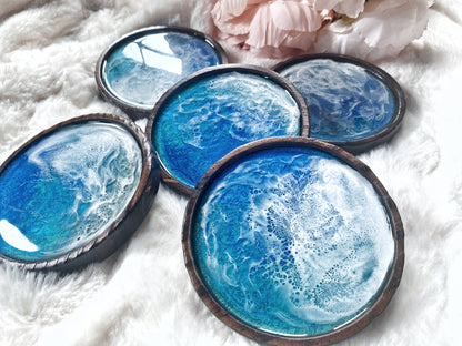 Ocean Coaster Set made on Maui | Resin beach coaster set