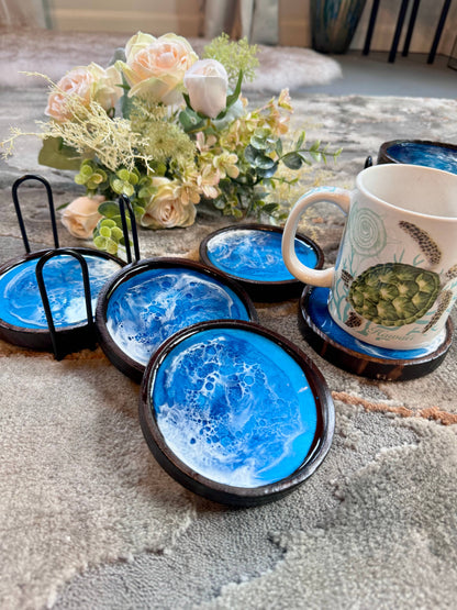 Ocean Coaster Set made on Maui | Resin beach coaster set