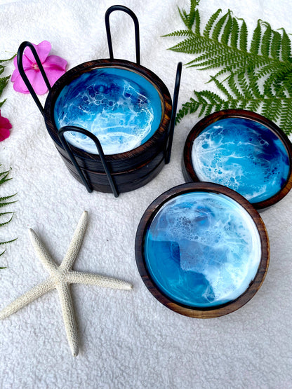 Ocean Coaster Set made on Maui | Resin beach coaster set